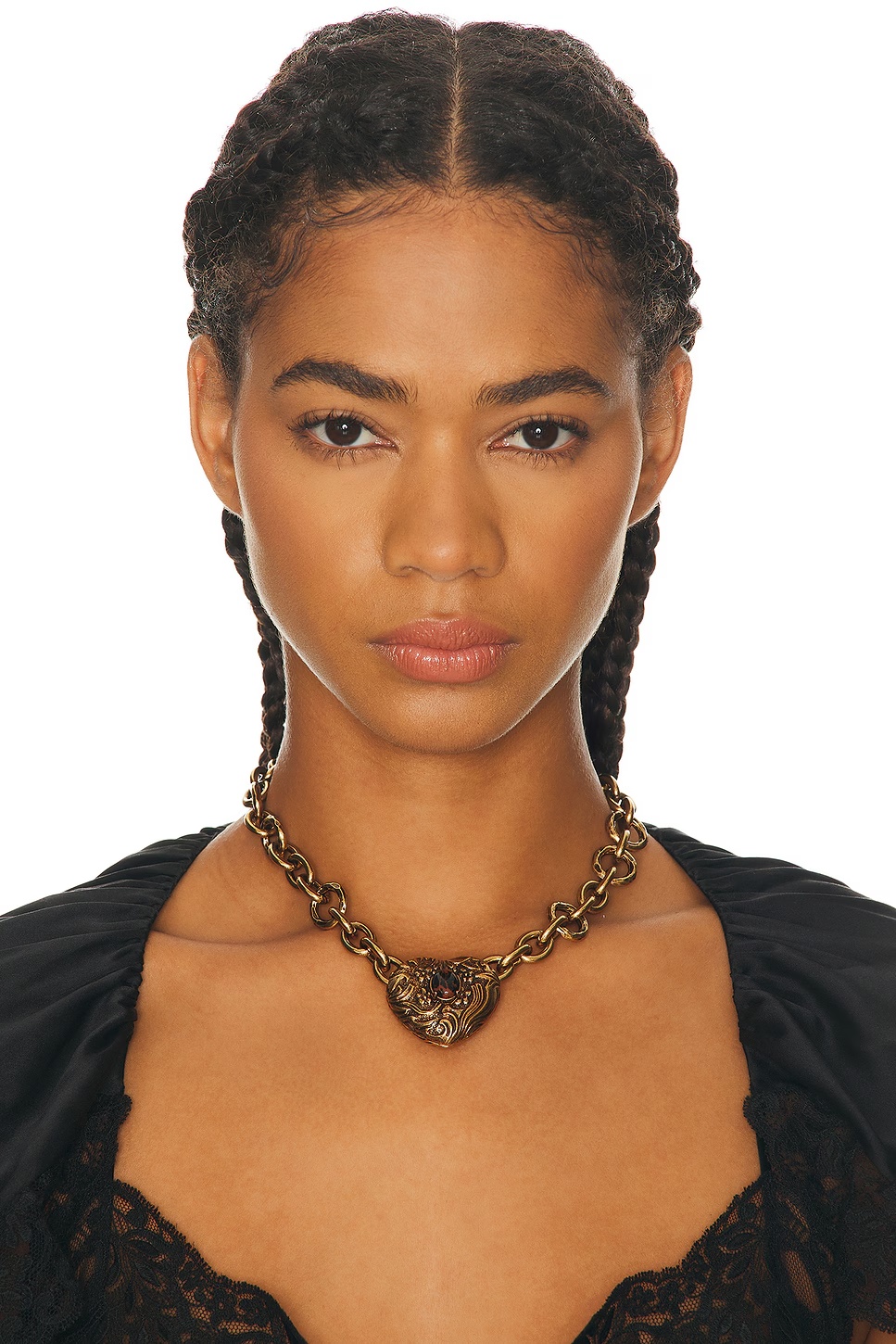 Heart Chain Necklace Gold & Brown