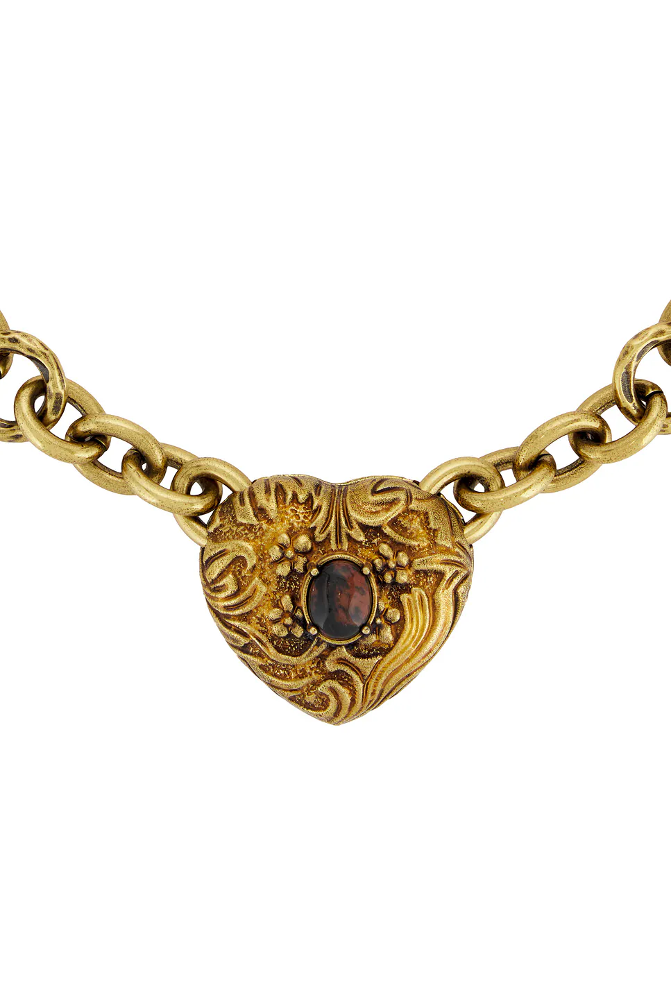 Heart Chain Necklace Gold & Brown
