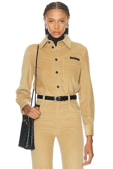 Corduroy Button Up Top Pale Oak
