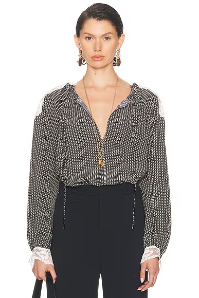 Geometric Crepe De Chine Blouse Black & White