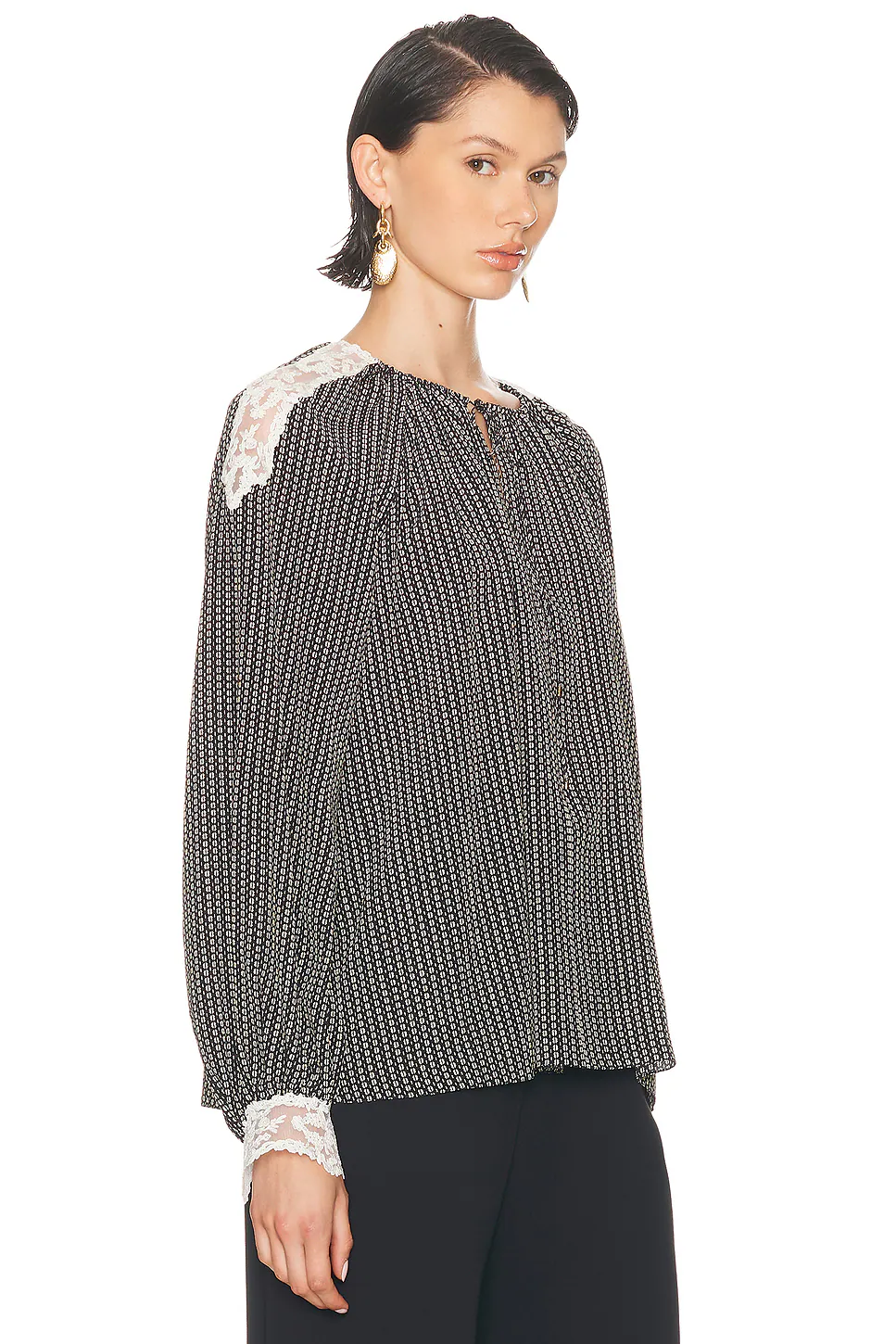 Geometric Crepe De Chine Blouse Black & White