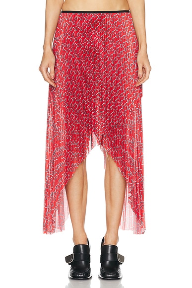 Pleated Midi Skirt Silver & Red