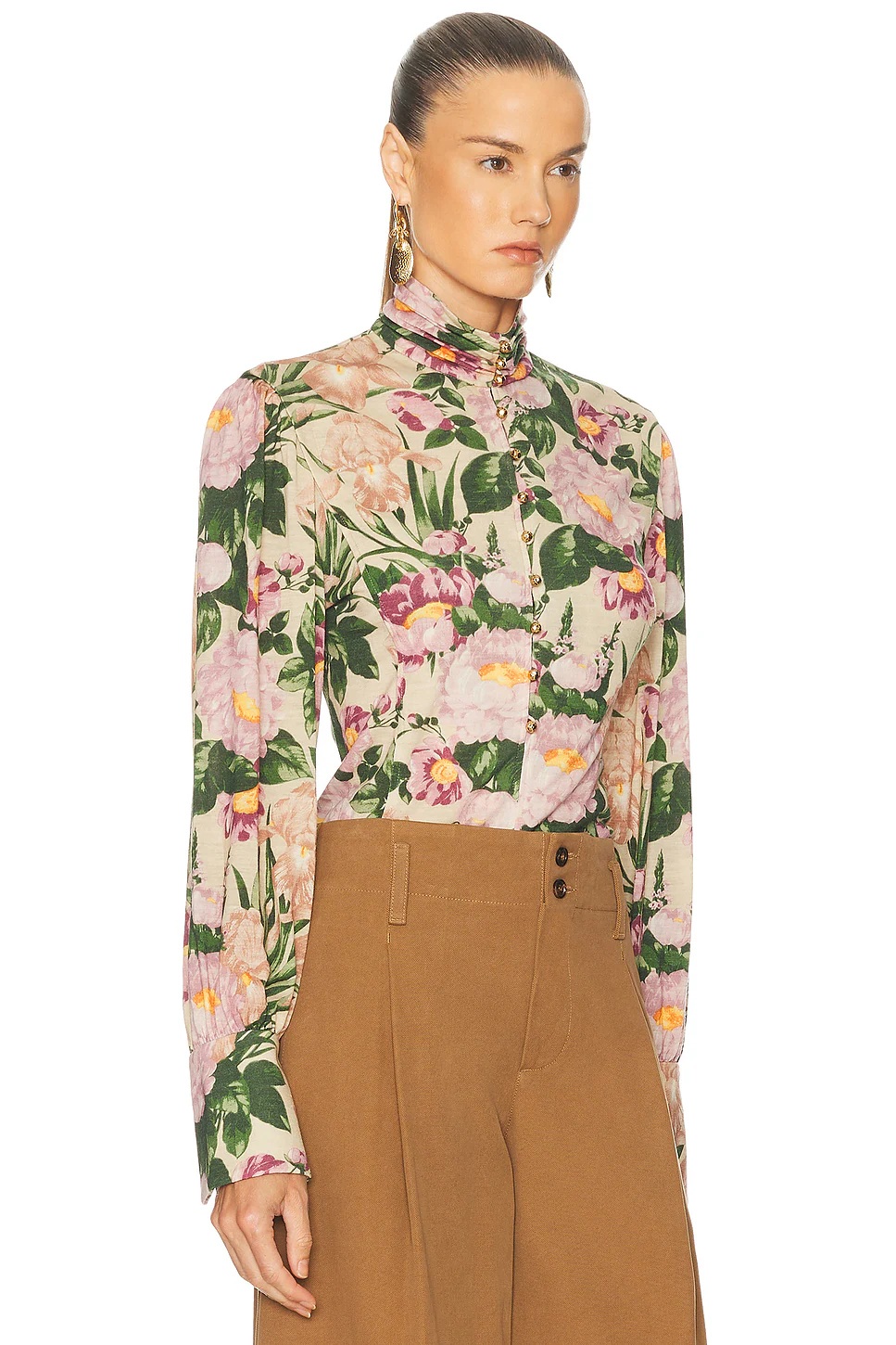 Printed Wool Jersey Top Macadamia Brown