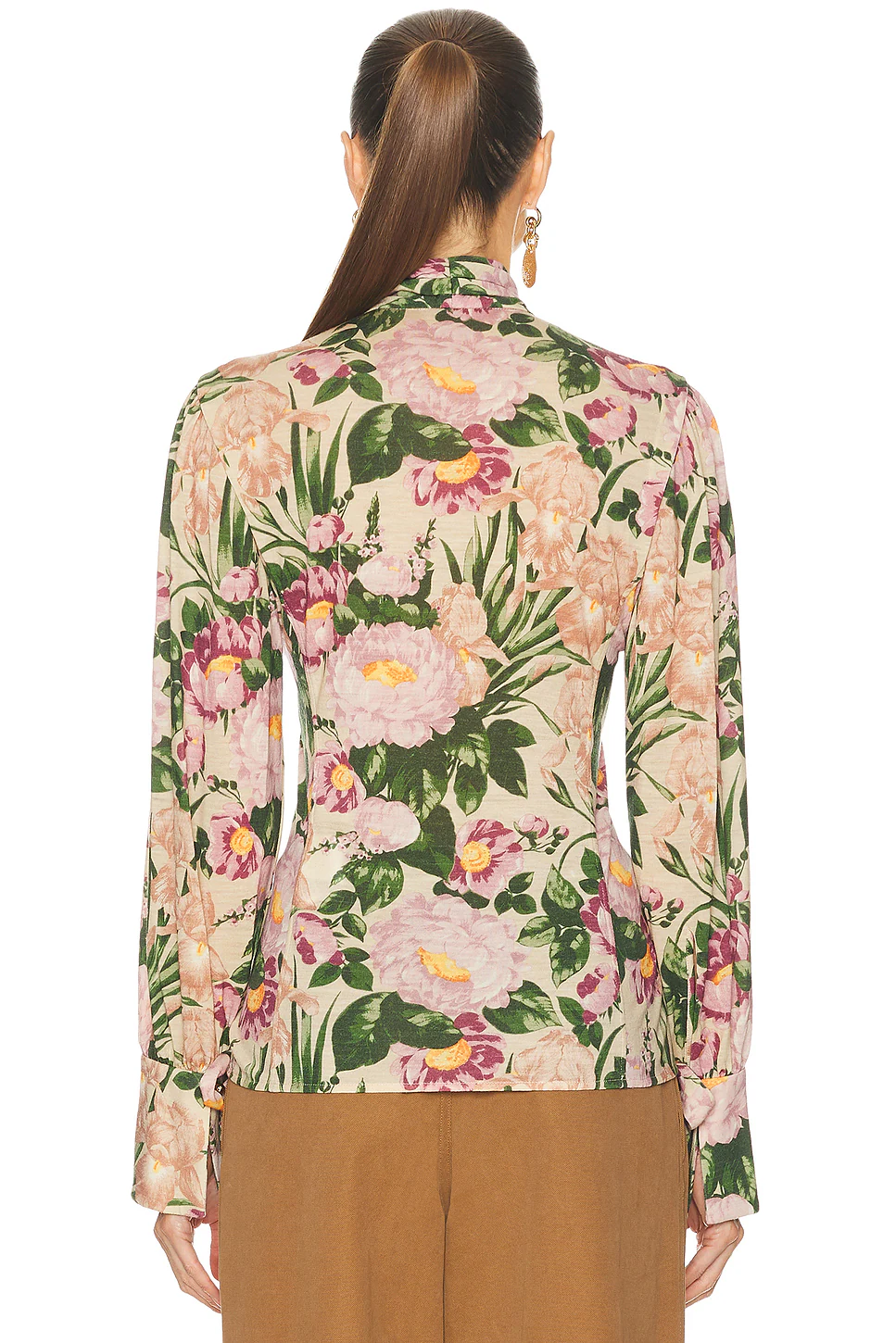 Printed Wool Jersey Top Macadamia Brown