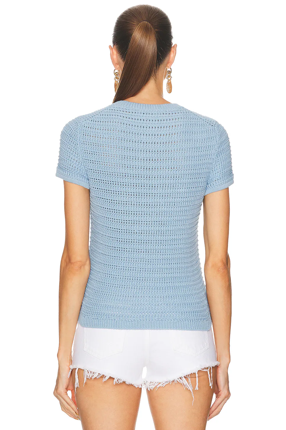 Crochet Knit Short Sleeve Top Softy Blue