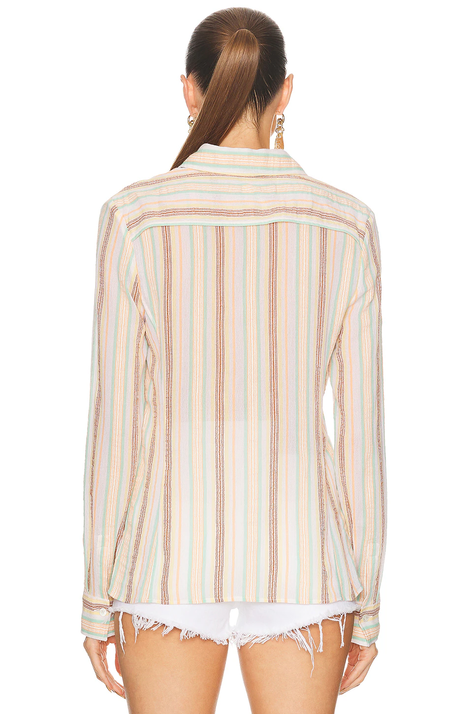 Button Down Long Sleeve Top Multicolor White