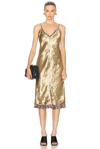 Liquid Metal Charmeuse Dress Gold