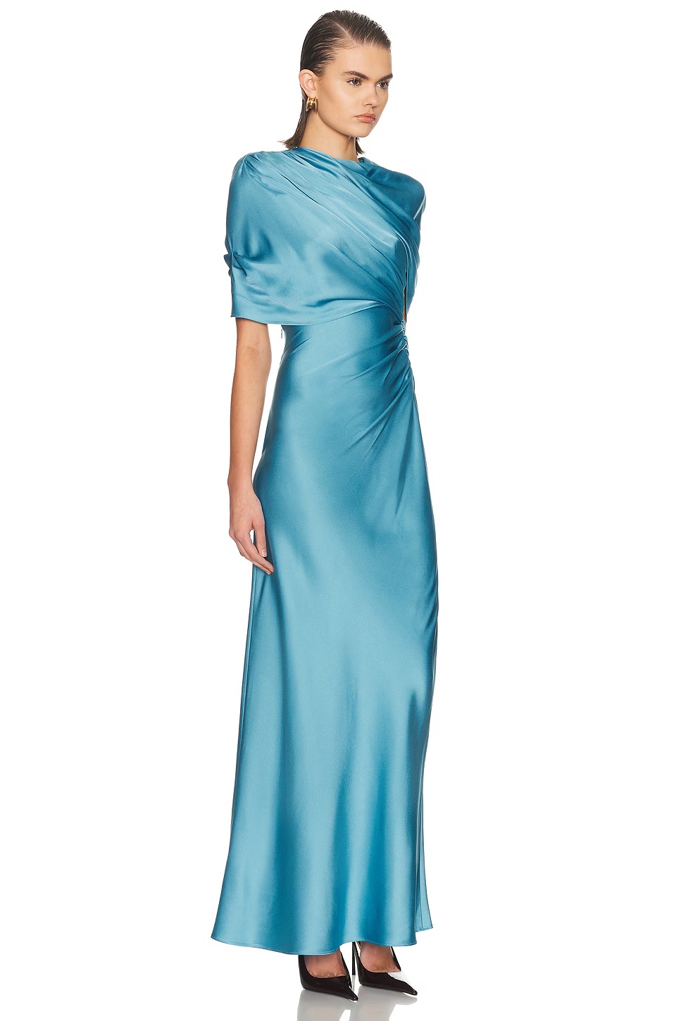 Draped Cape Gown Steel Blue