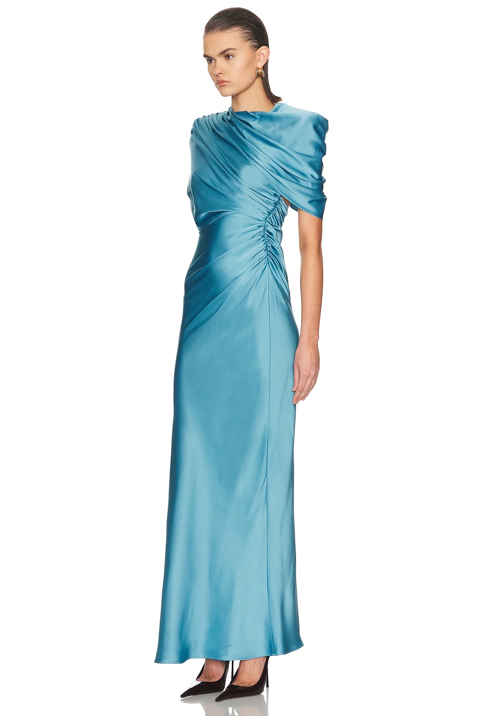 Draped Cape Gown Steel Blue