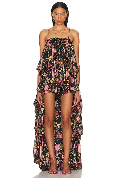 Thin Strap Gathered High And Low Jumpsuit Black