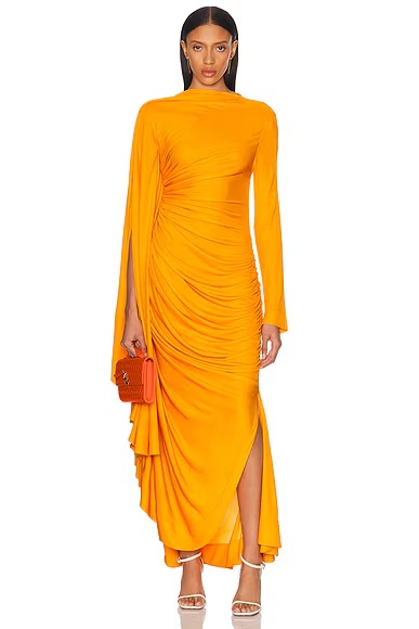 Ruched Long Dress Mandarin