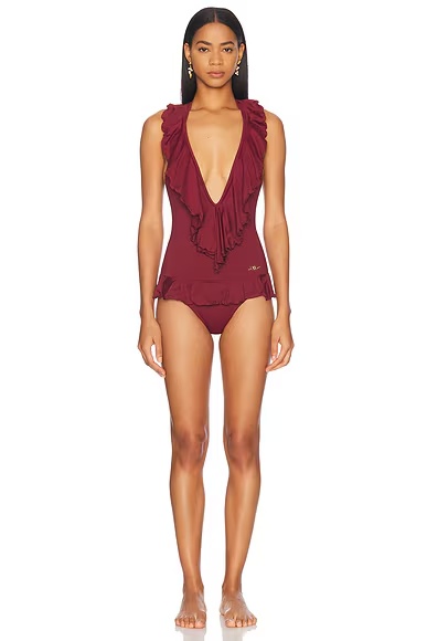 Ruffled One Piece Swimsuit Absolute Red