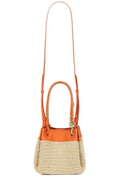 Small Parachute Raffia Bag Natural, Burned Orange, & Muse Brass