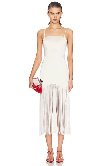 Satin Fringe Maxi Dress Vanilla