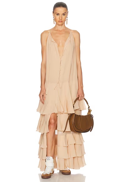 Flowy Tiered Dress Creamy Beige