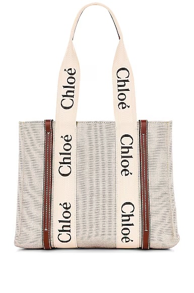 Medium Woody Tote Bag White & Brown