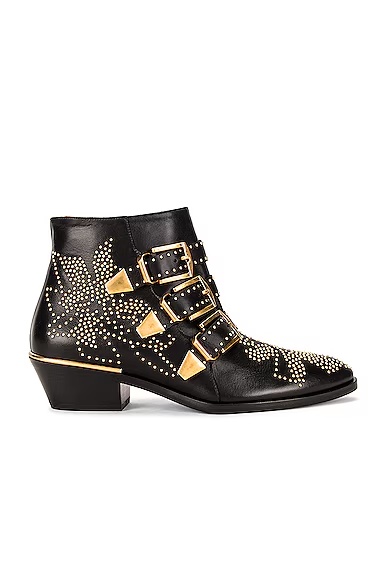 Susanna Leather Studded Booties Black & Gold