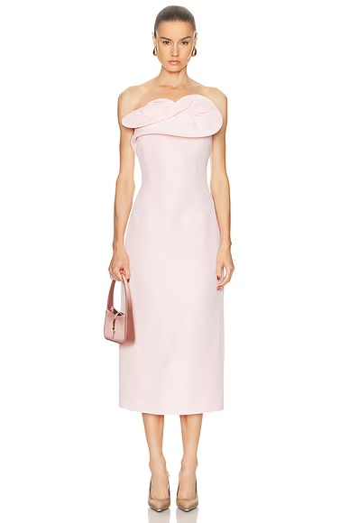 Sculptural Strapless Midi Dress Pink