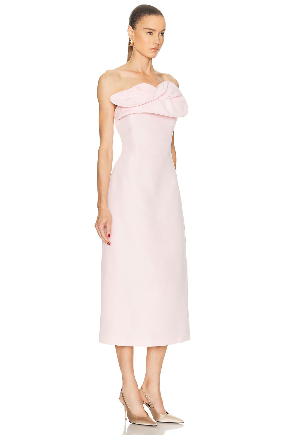 Sculptural Strapless Midi Dress Pink