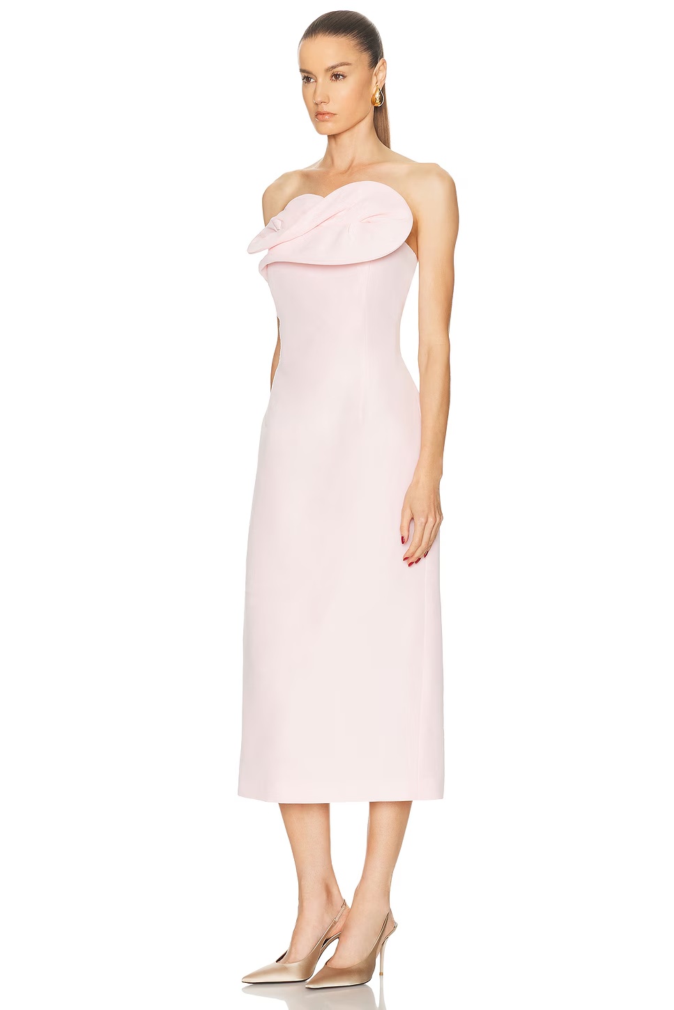 Sculptural Strapless Midi Dress Pink