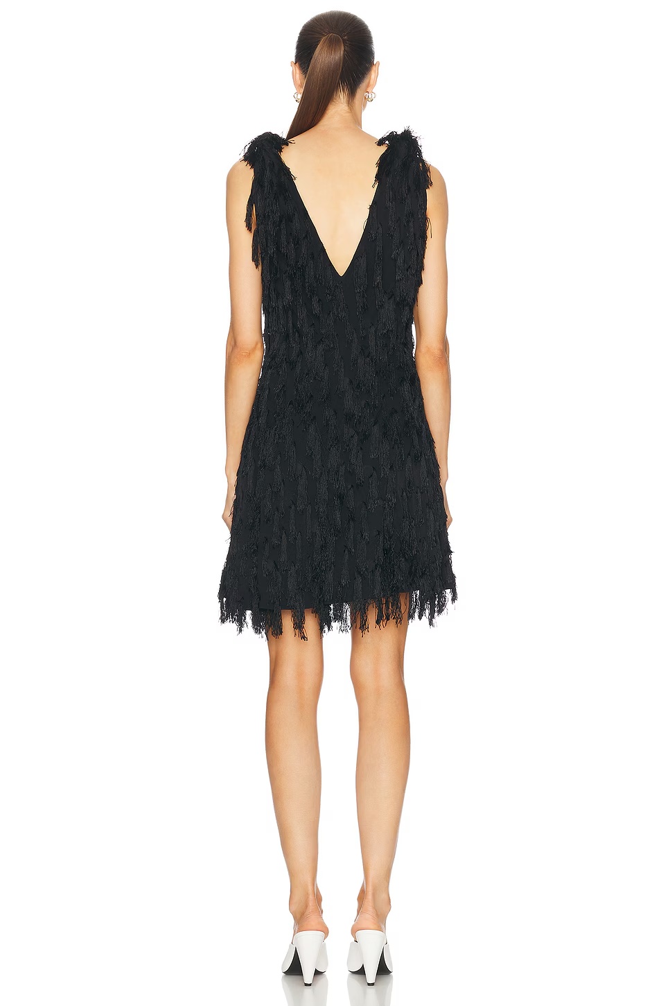 Fringe Crepe Mini Dress Black