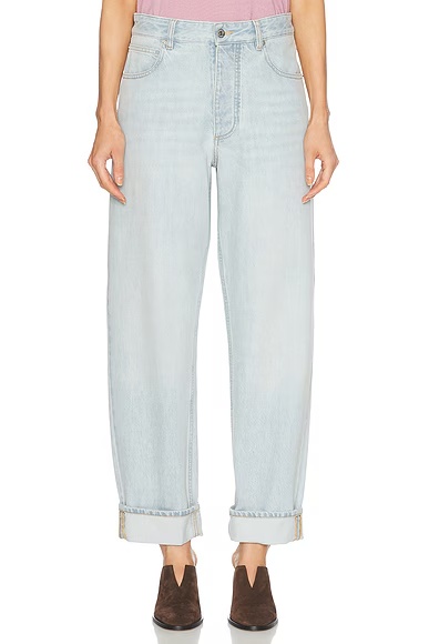 Cuffed Straight Leg Jeans Light Blue