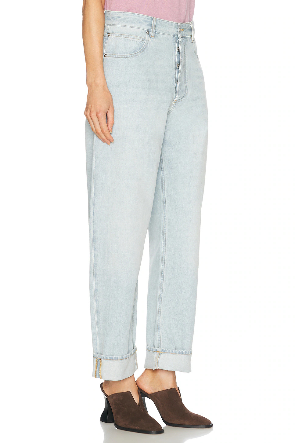 Cuffed Straight Leg Jeans Light Blue