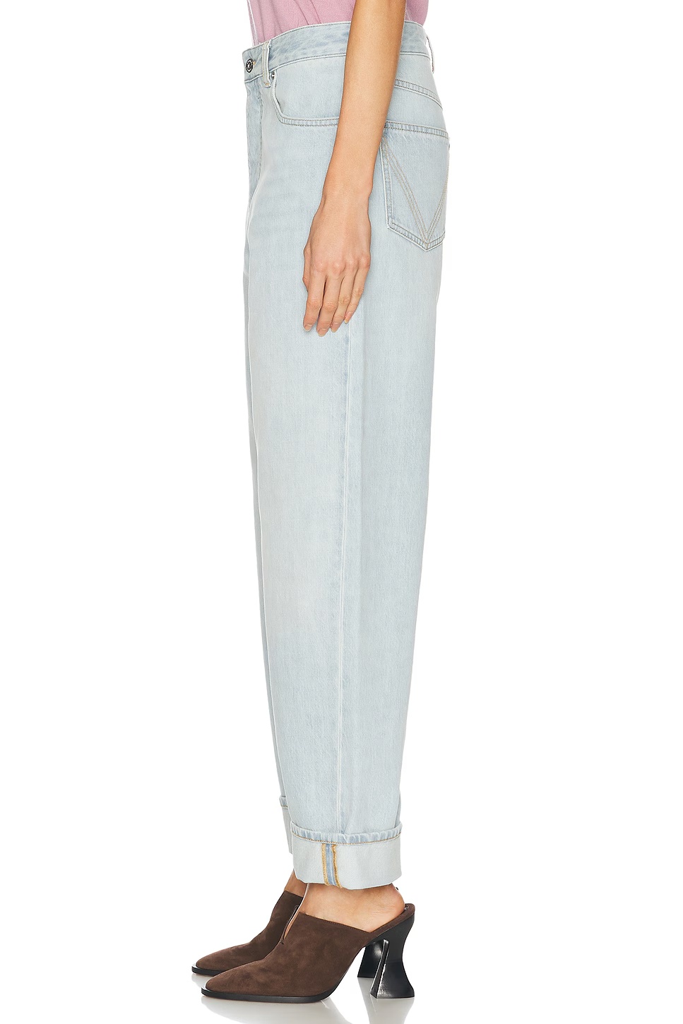 Cuffed Straight Leg Jeans Light Blue