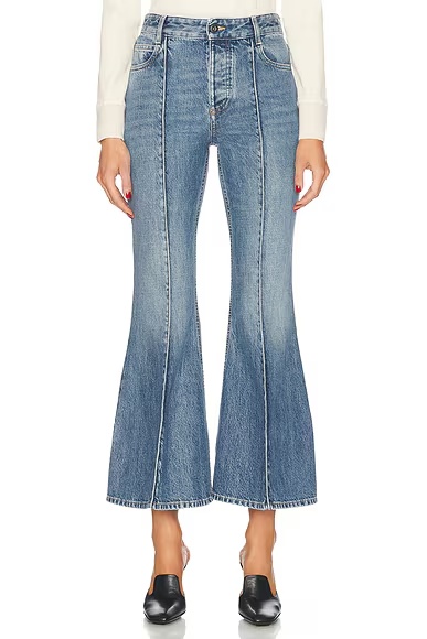 Cropped Kick Flare Leg Jeans Mid Blue