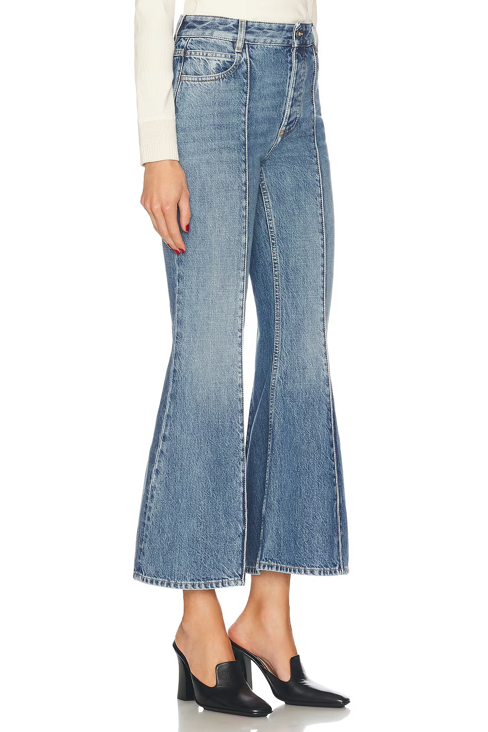 Cropped Kick Flare Leg Jeans Mid Blue