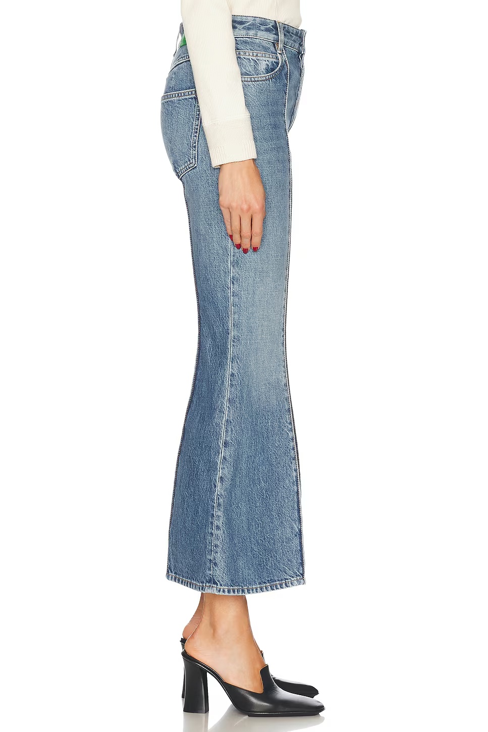 Cropped Kick Flare Leg Jeans Mid Blue