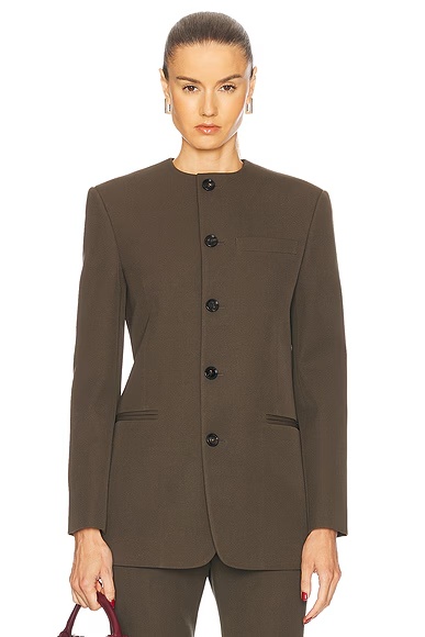 Collarless Blazer Dark Olive