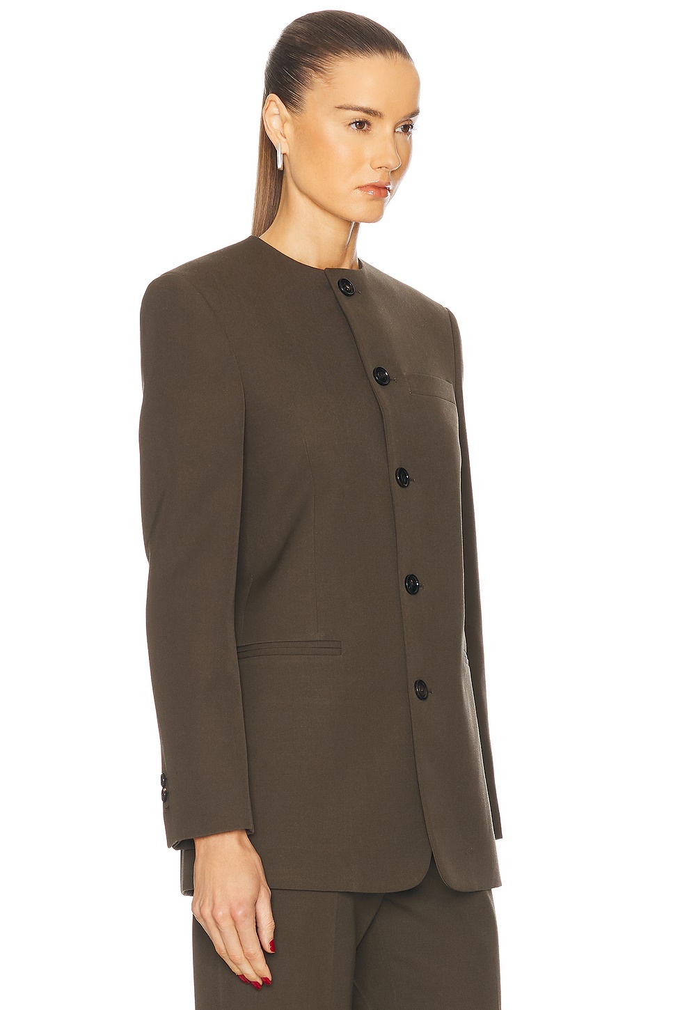 Collarless Blazer Dark Olive