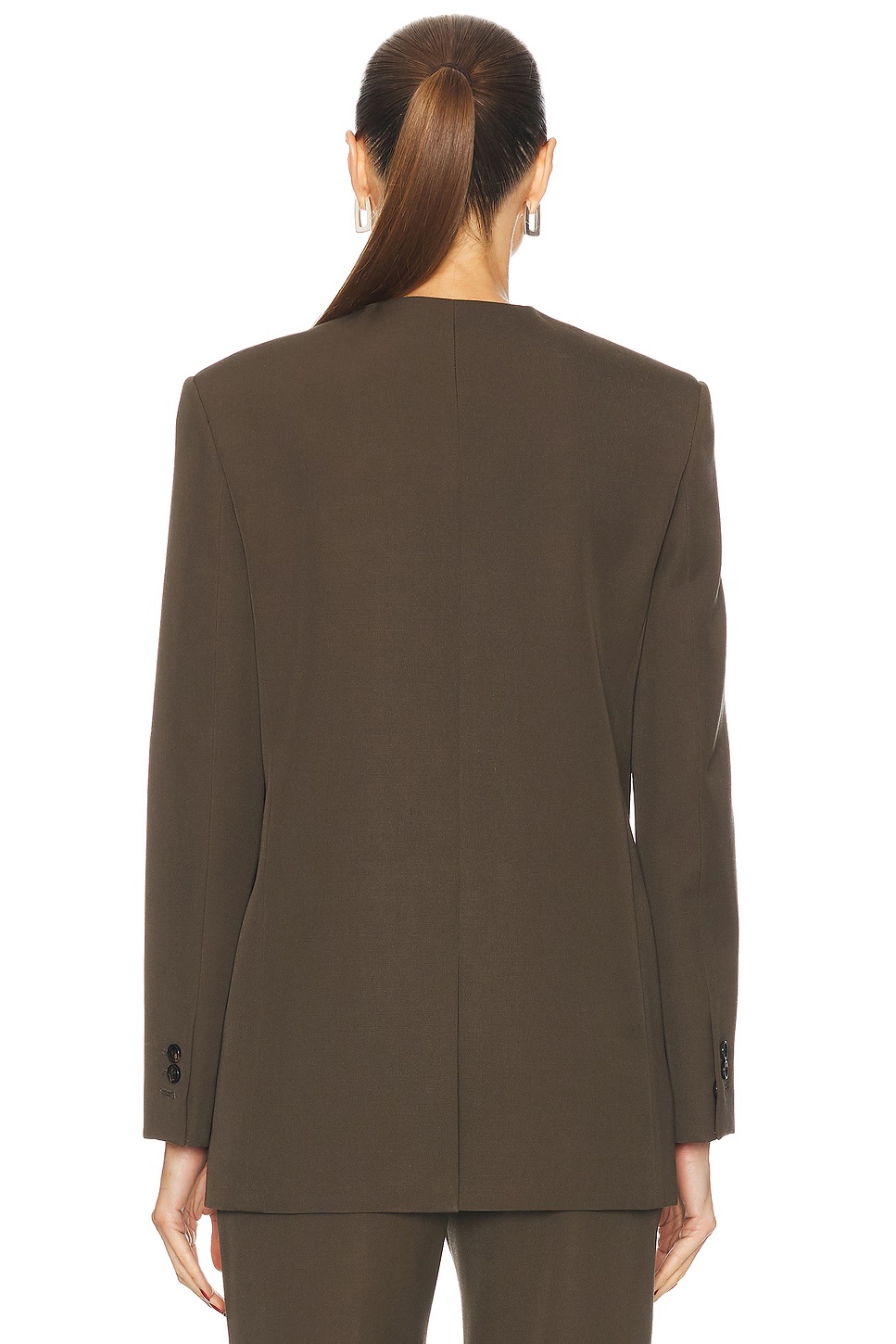 Collarless Blazer Dark Olive