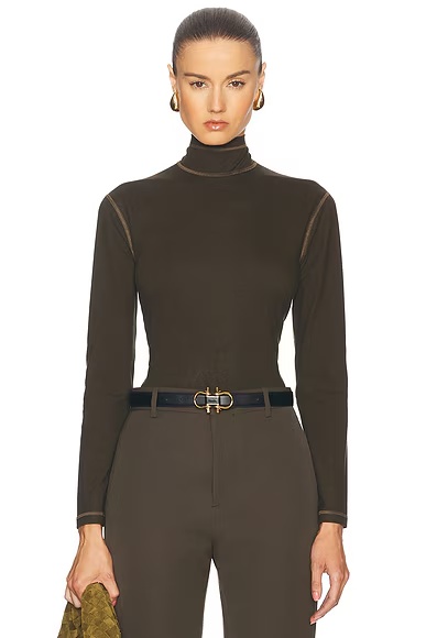 Long Sleeve Turtleneck Top Dark Olive
