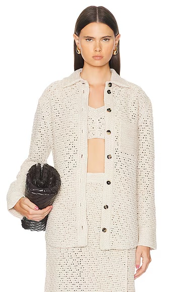 Long Sleeve Button Up Top Bone & Cloud