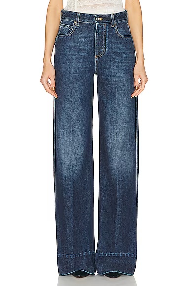 Indigo Wide Leg Jeans Mid Blue