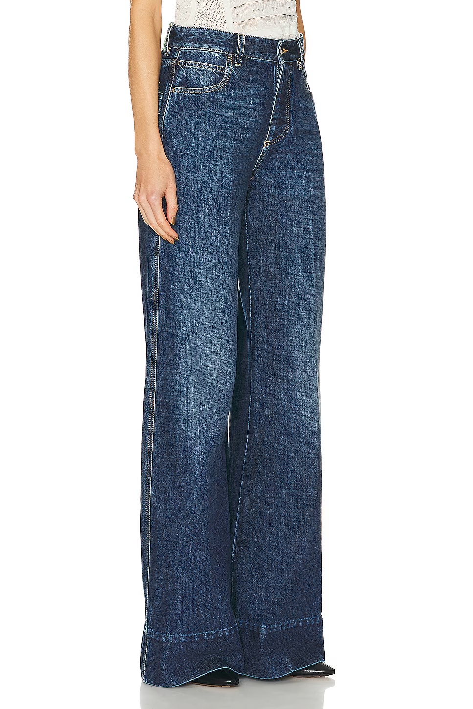 Indigo Wide Leg Jeans Mid Blue