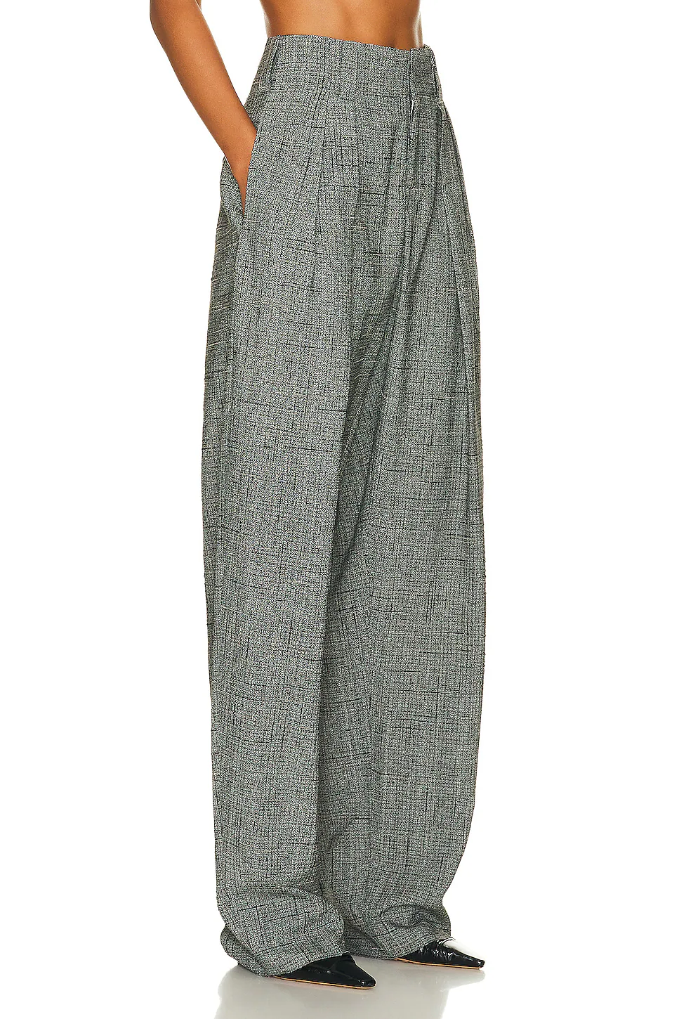 3D Criss Cross Viscose Silk Trousers Camping & Grey
