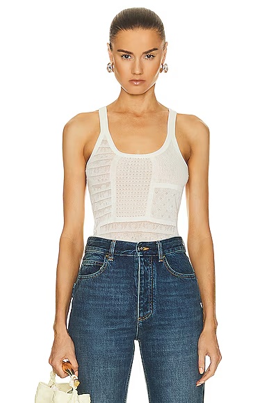 Cotton Mixed Pointelle Tank Top Chalk