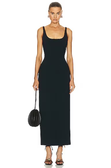 Compact Viscose Long Dress Black