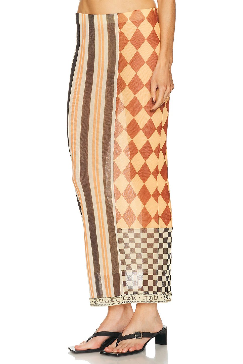 Mesh Patchwork Long Skirt Multicolor