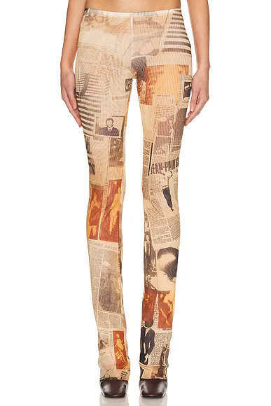 Mesh Printed Journal Trouser Ecru, Light Grey, & Red
