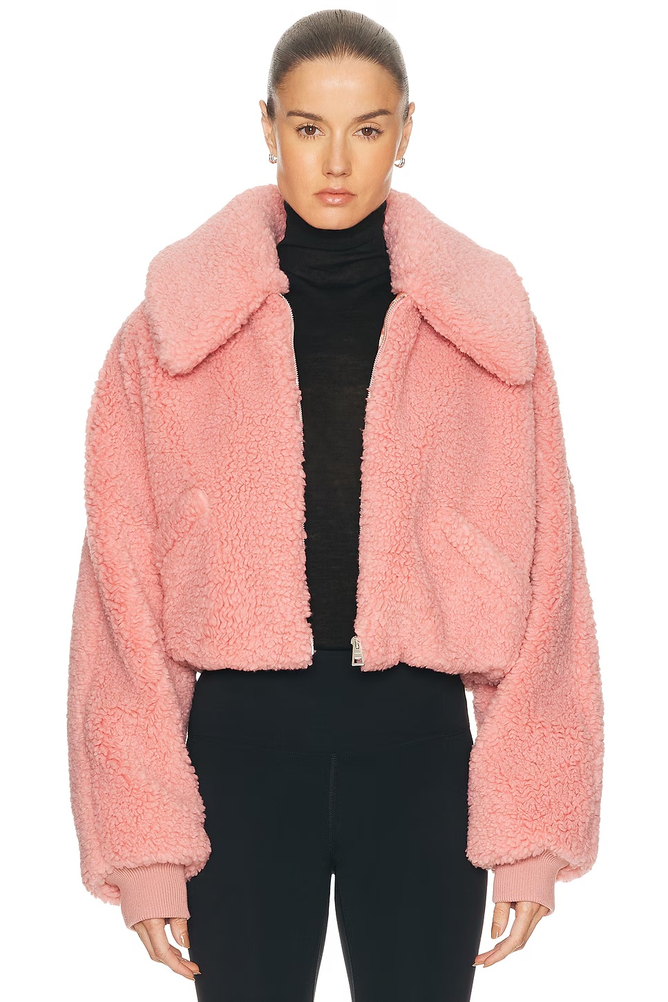 Faux Fur Bomber Jacket Light Pink