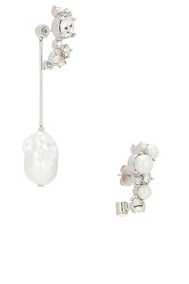 Crystal Pearl Silvery Hoops Earrings White & Silvery