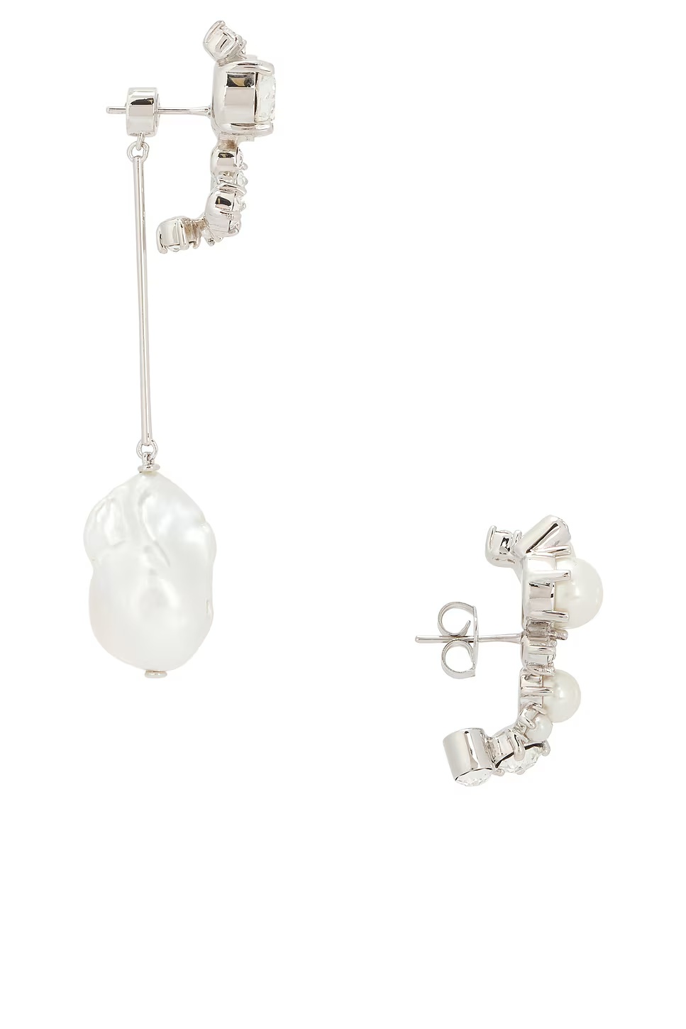 Crystal Pearl Silvery Hoops Earrings White & Silvery