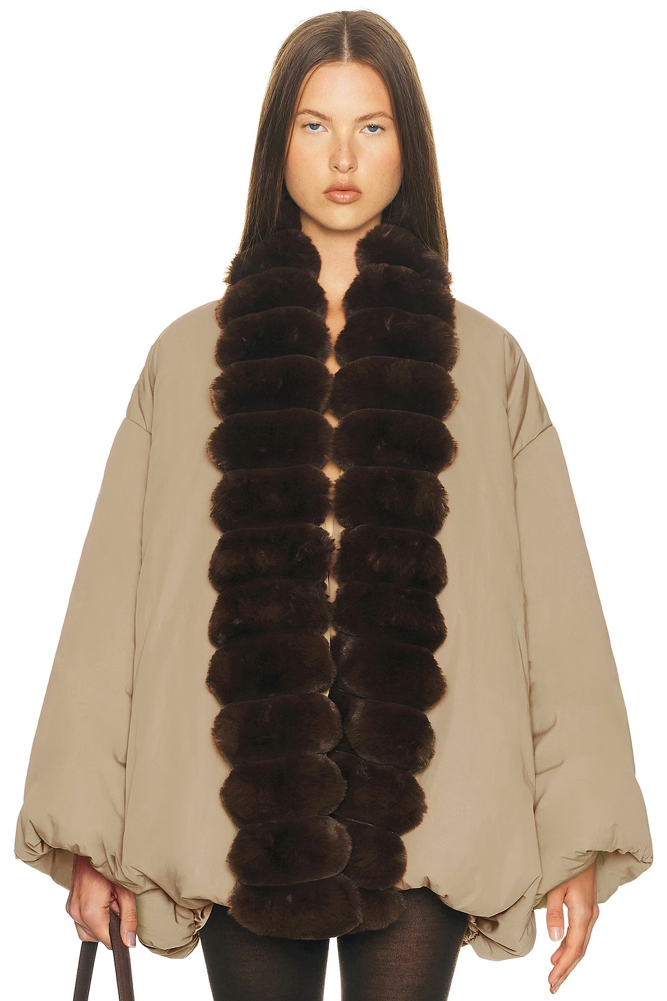 Bubble Puffer With Faux Fur Tan & Cedar