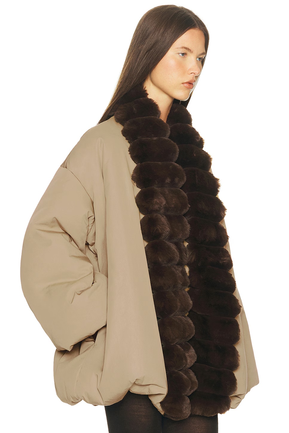 Bubble Puffer With Faux Fur Tan & Cedar