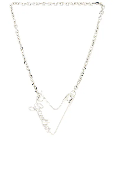 Heart Safety Pin Necklace Silver