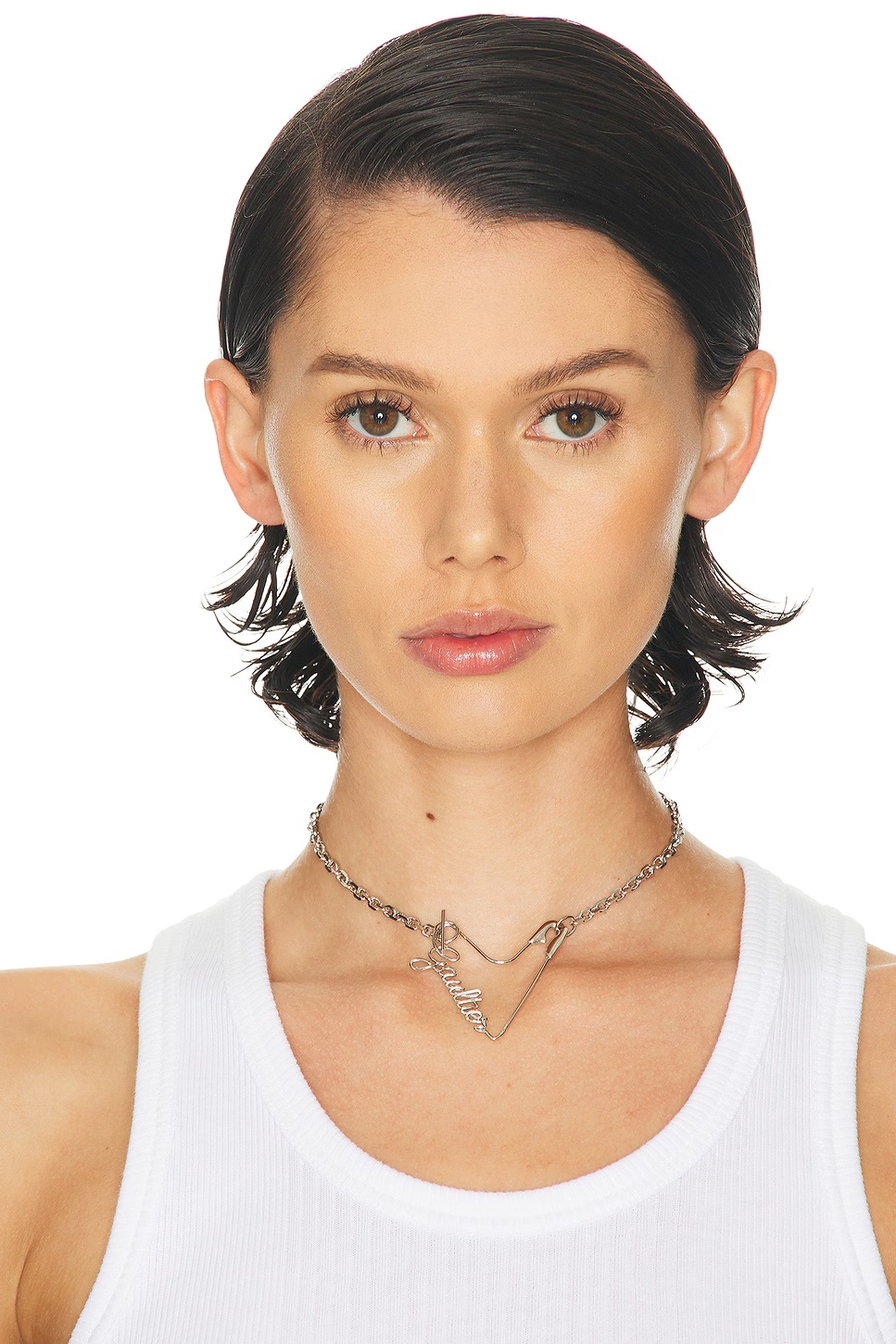 Heart Safety Pin Necklace Silver